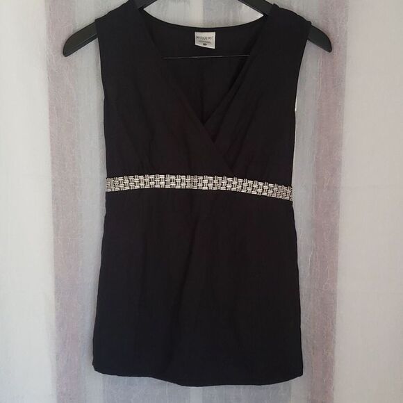 Motherhood Maternity Top Size M Black Embroidered Sleeveless Linen Blend BackTie - Picture 1 of 9